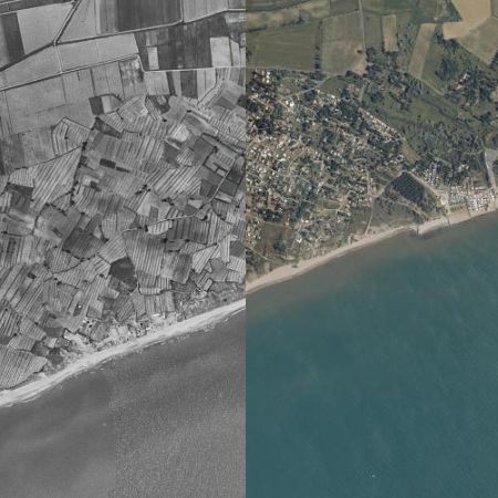 L'évolution du trait de côte à Vias (Hérault), entre les années 1950 et 2000. (IGN.FR)