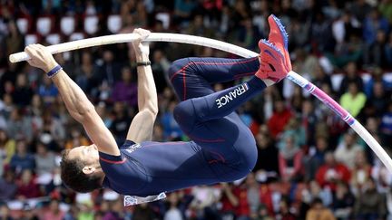 Le Fran&ccedil;ais Renaud Lavillenie, lors des qualifications du saut &agrave; la perche, aux Championnat d'Europe d'athl&eacute;tisme, le 14 ao&ucirc;t 2014, &agrave; Zurich (Suisse). (FRANCK FIFE / AFP)