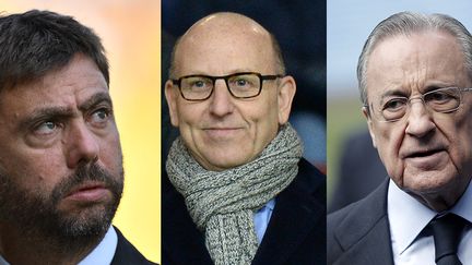 Florentino Perez, président du Real Madrid, Andrea Agnelli, président de la Juventus, et Joel Glazer, président de Manchester United