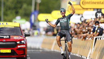 Nils Politt (Bora-Hansgrohe)&nbsp;a remporté la 12e étape du Tour de France 2021, jeudi 8 juillet, sa plus belle victoire en carrière. (THOMAS SAMSON / AFP)