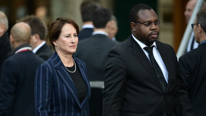 Ségolène Royal aux obsèques de Jacques Chirac, en compagnie de Jacques&nbsp;Barberye, le 30 septembre 2019. (MARTIN BUREAU / AFP)