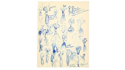 Dessin au stylo bille à la main de Madame Grès, printemps-été 1956. Collection Galliera
 (DR)