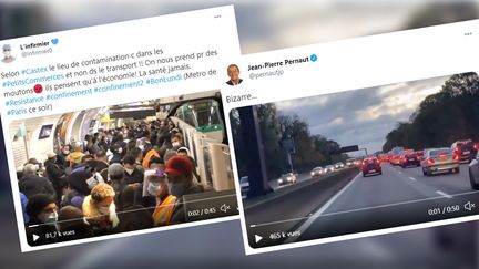 De&nbsp;nombreuses images ou vidéos ont été relayées ces derniers jours sur les réseaux sociaux pour montrer qu'il y avait encore beaucoup de monde dans les transports en commun ou en voiture. (COPIE D'ECRAN TWITTER)