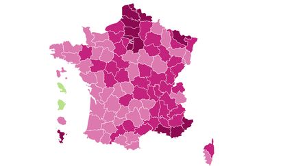 Covid-19 : carte du taux d'incidence par département&nbsp;au&nbsp;21 février 2021.&nbsp; (FRANCEINFO)