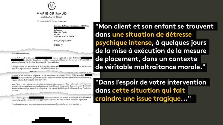 L'un des courriers de Maître Marie Grimaud à la juge des enfants pour l'alerter sur les conséquences possiblement tragiques de sa décision. (DR)