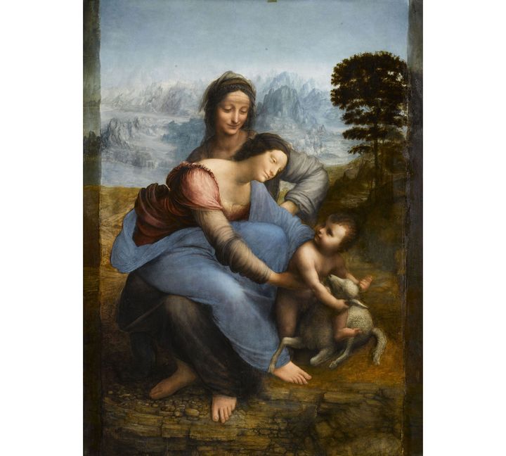 Léonard de Vinci, "Sainte Anne, la Vierge et l’Enfant Jésus jouant avec un agneau", dite "La Sainte Anne", vers 1503-1519. Paris, musée du Louvre, département des Peintures (© RMN-Grand Palais (musée du Louvre) / René-Gabriel Ojéda.)