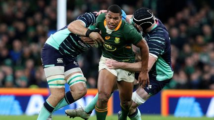 Le Sud-Africain Damian Willemse, lors de la courte défaite contre l'Irlande, le 5 novembre 2022 (16-19) à Dublin. (PAUL FAITH / AFP)