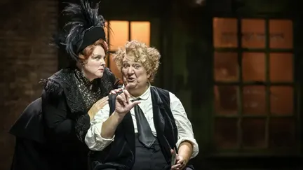 Ambrogio Maestri and Marie-Nicole Lemieux during rehearsals for "Falstaff" at the Bastille Opera. (Vincent Pontet/OnP)