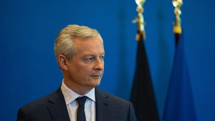 Le ministre de l'Economie, Bruno Le Maire, lors d'une conférence de presse avec son homologue allemand à Paris, le 27 mai 2021. (ANTOINE DE RAIGNIAC / HANS LUCAS)