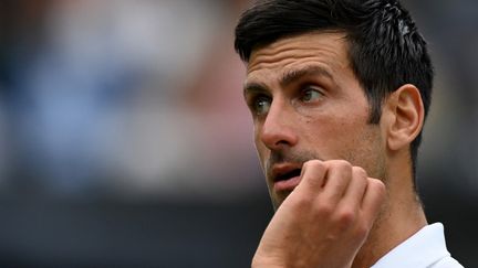 Le Serbe Novak Djokovic contre le Britannique et wild-card Jack Draper au premier tour de Wimbledon, lundi 28 juin 2021. (GLYN KIRK / AFP)