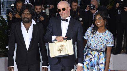 Jacques Audiard, entouré des acteurs de "Dheepan", Palme d'or  du 68ème festival de Cannes
 (Euan Cherry / Nurphoto)