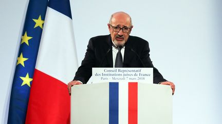 Le président du CRIF, Francis Kalifat,&nbsp;lors du 33e dinner annuel du CRIF, en 2018. Photo d'illustration. (LUDOVIC MARIN / POOL / AFP POOL)