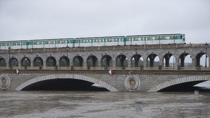 Le m&eacute;tro a&eacute;rien au-dessus de la Seine en crue &agrave; Paris, le 3 juin 2016. (CITIZENSIDE / AFP)