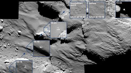 &nbsp; (Les différents points de chute de Philae © ESA/Rosetta/MPS for OSIRIS Team MPS/UPD/LAM/IAA/SSO/INTA/UPM/DASP/IDA)