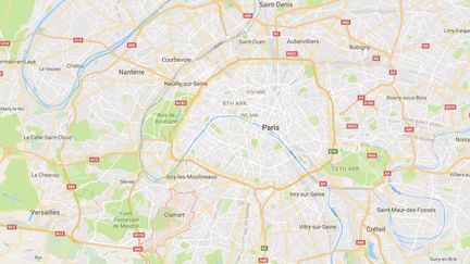 Capture d'écran de Google maps pointant la ville de Clamart (Hauts-de-Seine) où une femme a découvert le corps décapité de son mari dans leur domicile, le 22 décembre 2016. (GOOGLE MAPS)