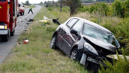 Un accident mortel de la route à Moux, dans l'Aude, le 2 septembre 2018.&nbsp; (MAXPPP)