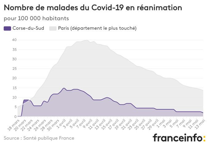 Nombre de malades du Covid-19 en réanimation pour 100 000 habitants. (FRANCEINFO)