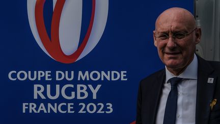 Le président de la Fédération française de rugby, à Paris, pour inaugurer le train du Mondial 2023. (SADAK SOUICI / MAXPPP)