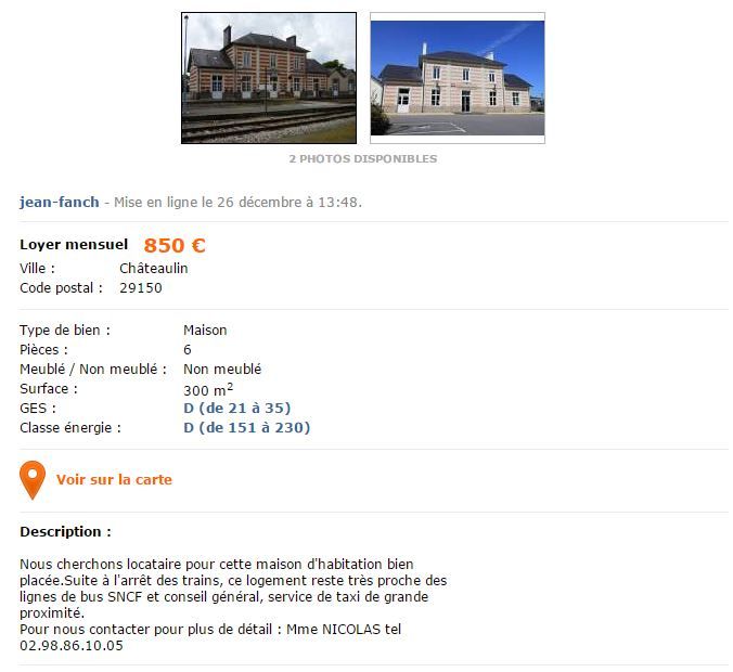 Capture d'écran de l'annonce mise en ligne sur Le Bon Coin par les usagers du TER Quimper-Châteaulin. (LE BON COIN)