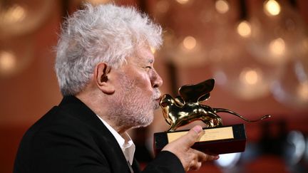 Spanish filmmaker Pedro Almodovar receives the Golden Lion at the Venice Film Festival on September 7, 2024. (MARCO BERTORELLO / AFP)