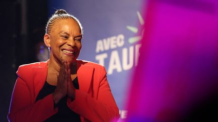 Christiane Taubira, candidate à la présidentielle, après sa victoire lors de la Primaire populaire, à Paris, dimanche 30 janvier 2022. (THOMAS COEX / AFP)