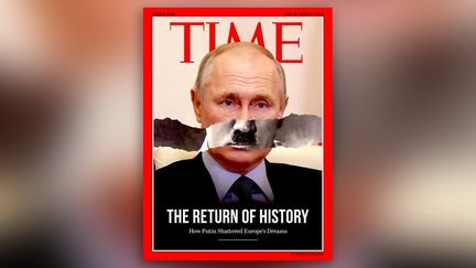 Un graphiste gallois, Patrick Mudler, a expliqué être à l'origine de cette fausse couverture du "Time", largement relayée sur les réseaux sociaux depuis le 28 février 2022. (TWITTER / "PATRICK MUDLER")