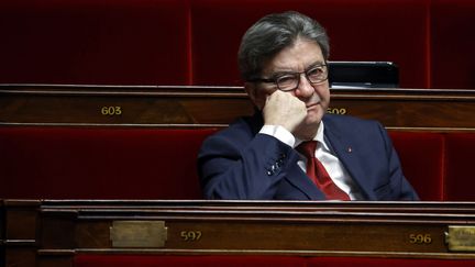 Le leader de La France insoumise, Jean-Luc Mélenchon, le 17 avril 2020 à l'Assemblée nationale. (THOMAS COEX / AFP)