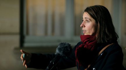 La numéro un de la CGT Sophie Binet à la sortie de Matignon, le 8 janvier 2025. (THOMAS SAMSON / AFP)