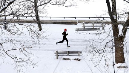 New York, le 3 janvier 2014. Un joggeur courageux court dans le Riverside Park, par -25&deg;C (MIKE SEGAR / REUTERS)