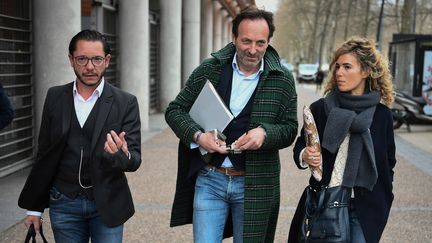 La quatrième demande de remise en liberté de Cédric Jubillar formulée par ses défenseurs Jean-Baptiste Alary, Alexandre Martin&nbsp;et Emmanuelle Franck,&nbsp;(de gauche à droite), a été rejetée, le 22 mars 2022. (VALENTINE CHAPUIS / AFP)