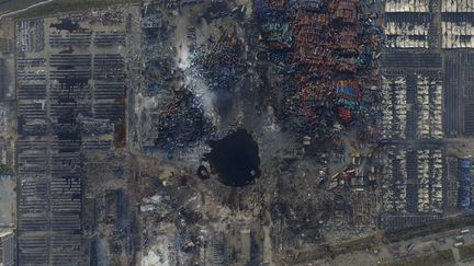 Une photo a&eacute;rienne du site de Tianjin, en Chine, le 16 ao&ucirc;t 2015. (REUTEURS )