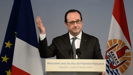 François Hollande s'adresse à Papetee aux élus de Polynésie française, le 22 février 2016. (STEPHANE DE SAKUTIN / AFP)