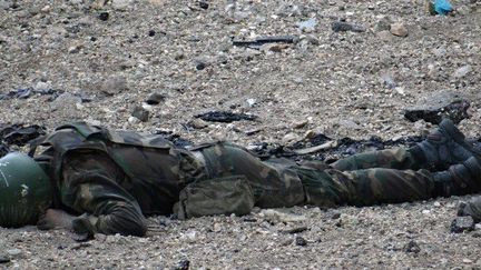 Le corps d'un milicien pro-gouvernemental, tué dans la ville d'Alep, dans le nord de la Syrie, le 27 février 2014. (AFP PHOTO / ALEP MEDIA CENTRE / TAMER AL-HALABI)