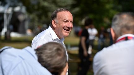 Pierre Gattaz, président du Medef, à l'occasion l'université d'été de l'organisation patronale, le 29 août 2017, à&nbsp;Jouy-en-Josas (Yvelines). (ERIC PIERMONT / AFP)