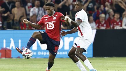 Jonathan David avec Lille contre le PSG, le 1er septembre 2024 au stade Pierre-Mauroy de Villeneuve-d'Ascq. (DENIS CHARLET/AFP)