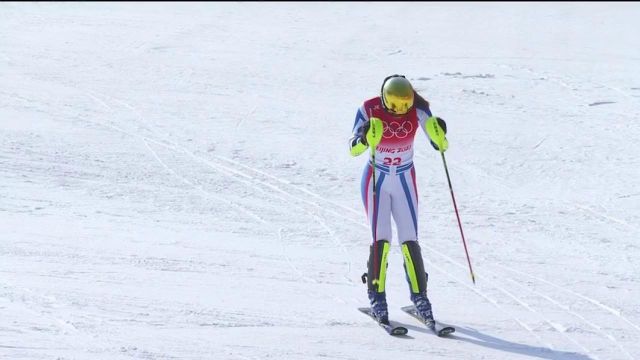 La Française Nastasia Noens a réussi à terminer son slalom mais ne pourra pas prétendre à une place sur le podium en arrivant à 2,51 de la leader Lena Duerr.