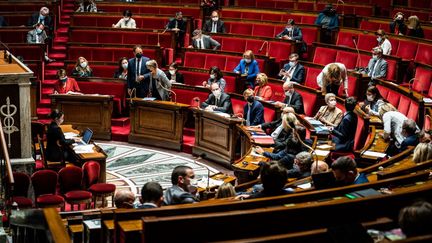 L'hémicycle de l'Assemblée nationale à paris, le 25 mai 2021. (XOSE BOUZAS / HANS LUCAS / AFP)