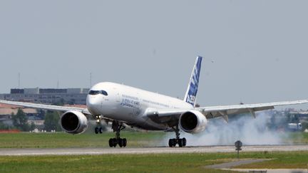 Un avion se pose sur la piste de Toulouse-Blagnac.&nbsp; (ERIC CABANIS / AFP)