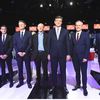 Sylvia Pinel, Manuel Valls, Vincent Peillon, Jean-Luc Bennahmias, Arnaud Montebourg, François de Rugy et Benoît Hamon, le 15 janvier 2017, avant le deuxième débat télévisé. (BERTRAND GUAY / AP / SIPA)