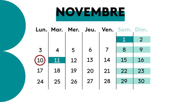 Le mois de novembre compte deux jours fériés, mais un seul ne tombe pas sur un jour de week-end. (PAULINE LE NOURS / FRANCEINFO)