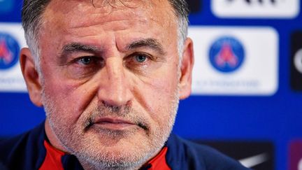 Christophe Galtier lors d'une conférence de presse du PSG le 19 mai 2023 (JULIEN DE ROSA / AFP)