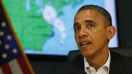 Le pr&eacute;sident am&eacute;ricain sortant, Barack Obama, s'exprime dans les locaux de l'Agence f&eacute;d&eacute;rale am&eacute;ricaine des secours d'urgence, &agrave; Washington (Etats-Unis), le 28 octobre 2012. (SIPA USA)