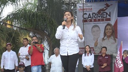 Carmen Ortiz, candidate à l'élection municipale d'Apaseo el Alto, au Mexique. Elle a repris le combat politique de son mari, assassiné.&nbsp; (GILLES GALLINARO / RADIO FRANCE)