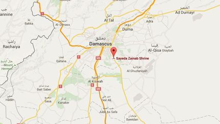 Les attaques du dimanche 21 février 2016, qui ont fait 30 morts, ont eu lieu non loin d'un haut lieu du chiisme dans la périphérie sud de Damas (Syrie). (GOOGLE MAPS)