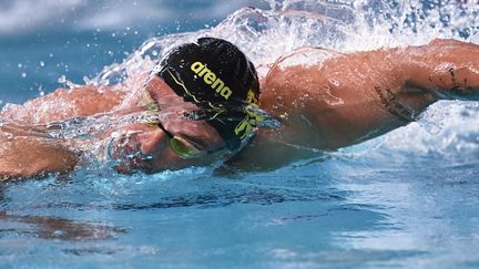 Le nageur français, Florent Manaudou, en action lors des championnats de France de natation, à Rennes, le 13 juin 2023. (KEMPINAIRE STEPHANE / AFP)