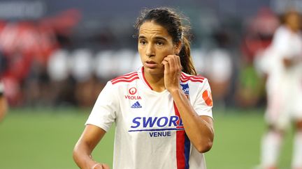 La joueuse de l'Olympique lyonnais&nbsp;Amel Majri durant un match de la Champions Cup féminine contre les Portland Thorns, au Providence Park de Portland, le 21 août 2021 (ABBIE PARR / GETTY IMAGES NORTH AMERICA via AFP)