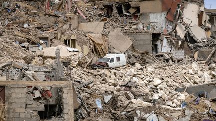 A view of the rubble of the village of Imi N'Tala, hit by the earthquake, in central Morocco, October 5, 2023. (FADEL SENNA / AFP)