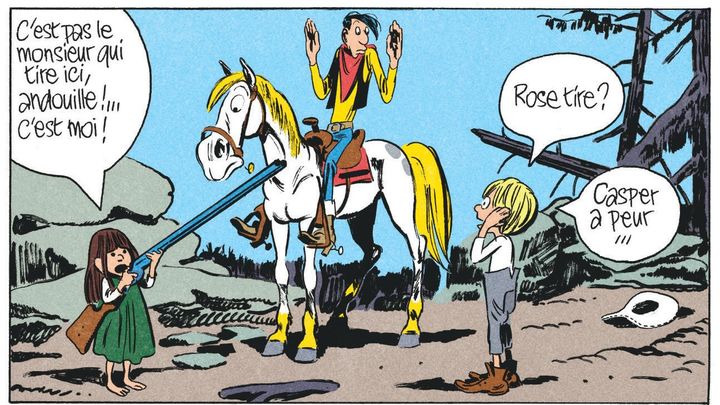 Lucky Luke est désarmé face aux deux enfants des Kinker, une famille de malfrats. (Blutch / Lucky Comics)