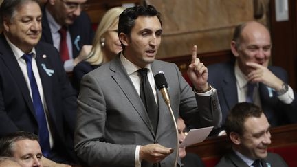 Le député Les Républicains du Vaucluse Julien Aubert, le 3 avril 2018 à l'Assemblée nationale. (THOMAS SAMSON / AFP)