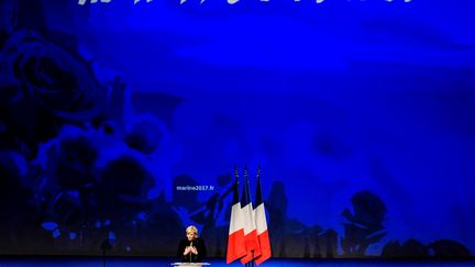 Marine Le Pen, présidente du Front national, lors d'un meeting à Lyon, le 5 février 2017. (JEFF PACHOUD / AFP)